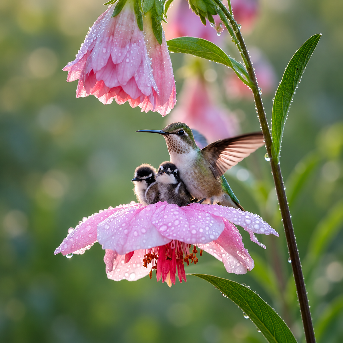 Blossom Shelter – Hummingbird & Chicks (Framed Tile Art)